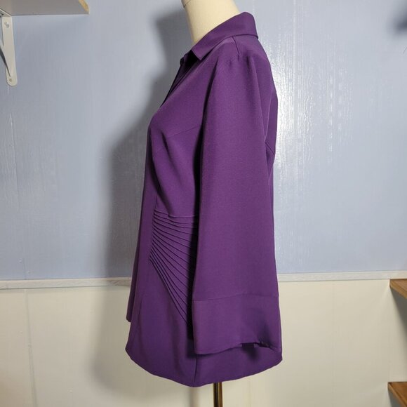 Dressbarn Medium Deep Purple Semi Fitted Button Up Longsleeve Dressy Office Top - Picture 7 of 11
